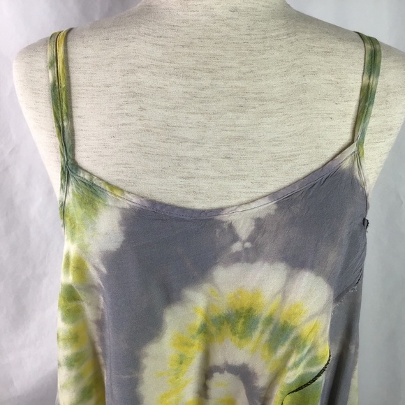 Boho Tank Top One Size S/M Tie Dye Hippie Festival Flowy Summer Gray Yellow - Picture 3 of 8